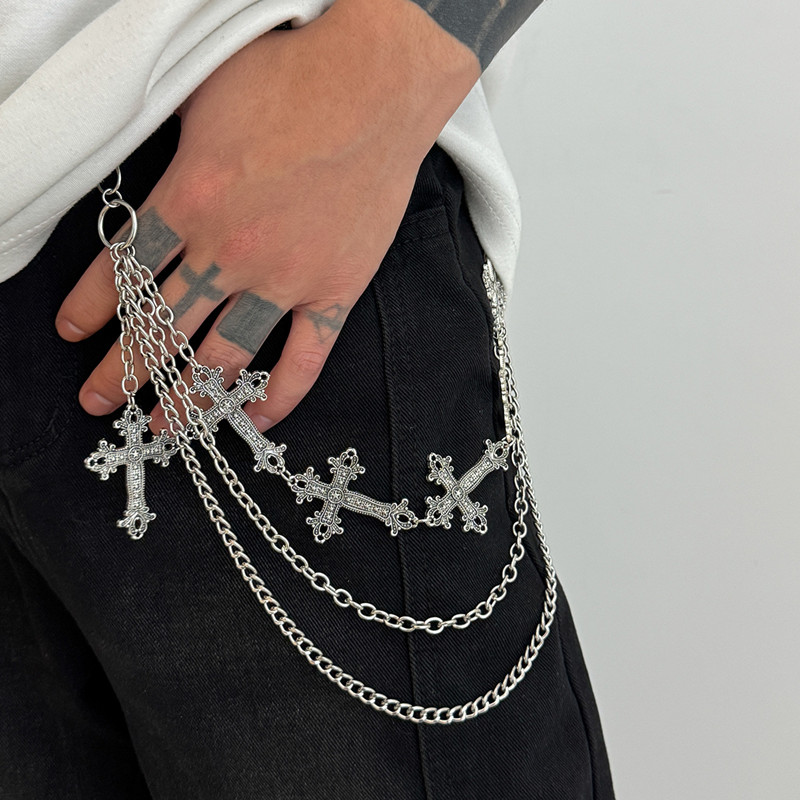 Jeans Pants Fashion Men - Moda punk pantaloni in metallo catena