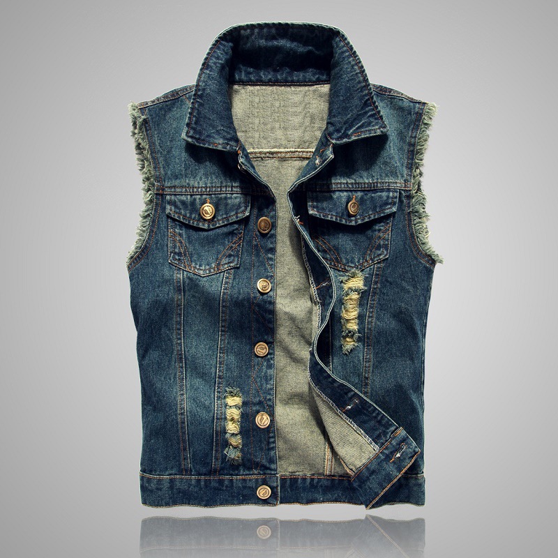 Men'S Fashion Vest With Jeans - Nuovi Gilet in Denim Strappato alla