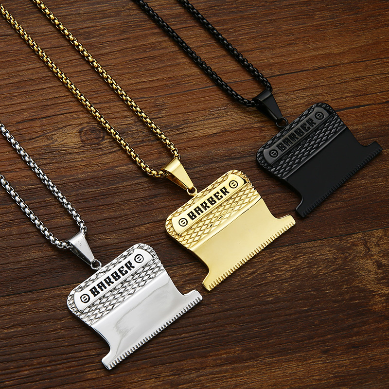 Men'S Fashion Haircuts - Valily Golden Barber Pendant acciaio inossidabile