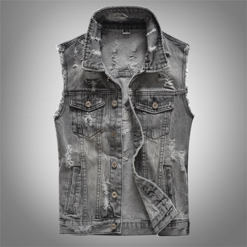 Men'S Fashion Vest With Jeans - Nuovi Gilet in Denim Grigio Retrò