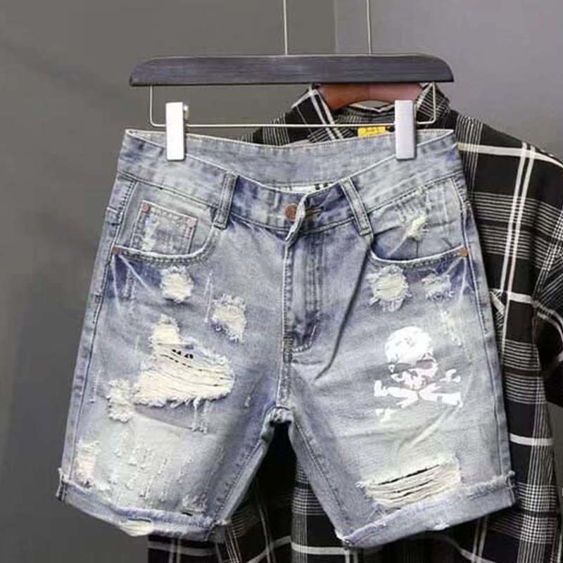 Jeans Pants Fashion Men - Jeans corti strappati elasticizzati da mendicante