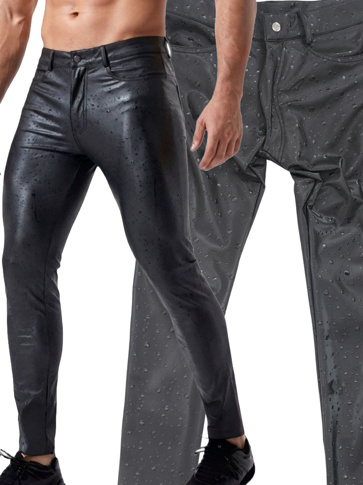 Jeans Pants Fashion Men - Pantaloni in Pelle PU Elastica con