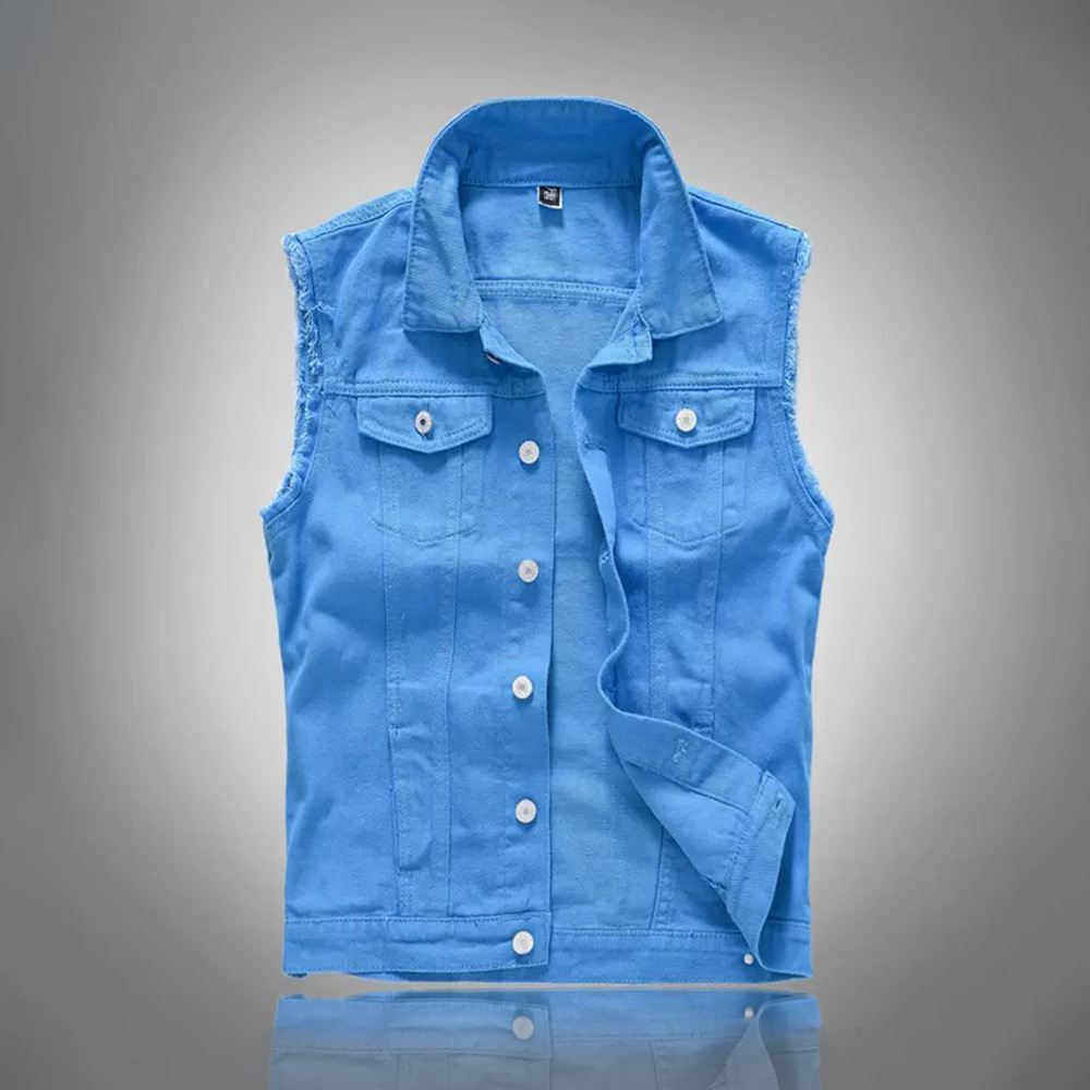 Nuovi Gilet in Denim Blu Casua - Men'S Fashion Vest With Jeans recensione e prezzo