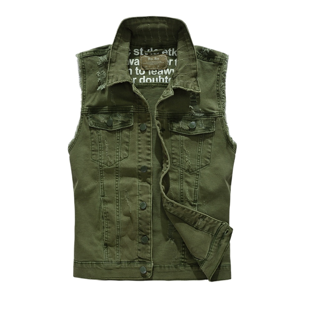 Nuovi Gilet in Denim Verde Cas - Men'S Fashion Vest With Jeans recensione e prezzo