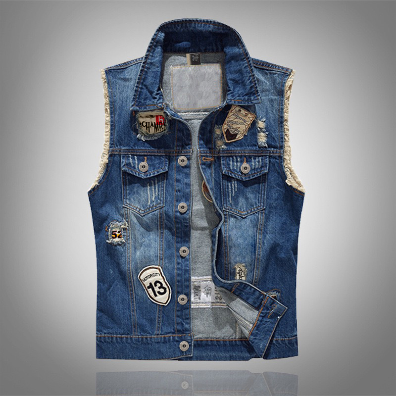 Nuovi Gilet in Denim Blu Casua - Men'S Fashion Vest With Jeans recensione e prezzo