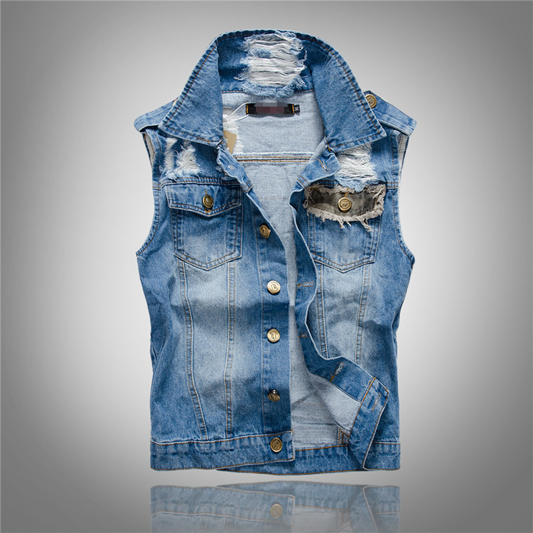 Nuovi Gilet in Denim Blu Casua - Men'S Fashion Vest With Jeans recensione e prezzo